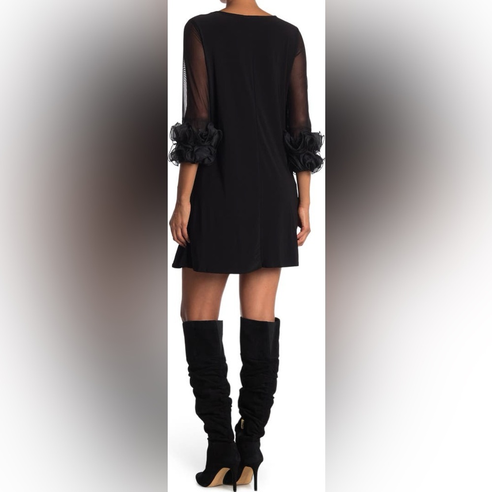 Nina Leonard Black Ruffle Mesh Sleeve Dress loose fitting.